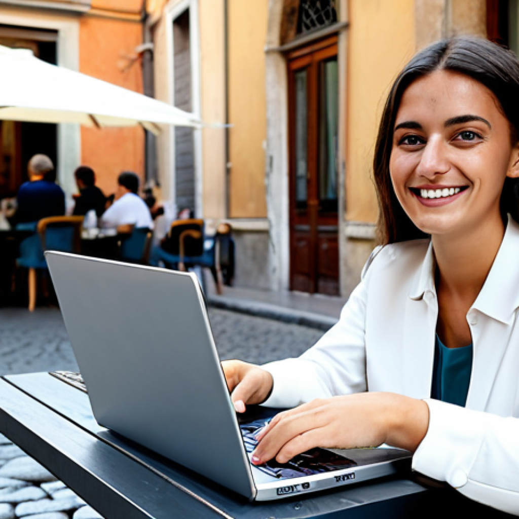 체크카드 사용 시 주의사항 - Secure Online Banking**
"A young Italian woman, fully clothed in a stylish but modest business casu...