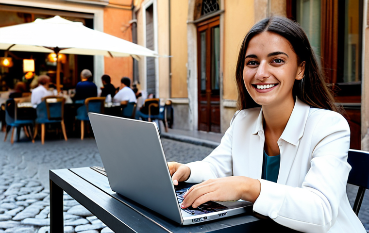 체크카드 사용 시 주의사항 - Secure Online Banking**
"A young Italian woman, fully clothed in a stylish but modest business casu...