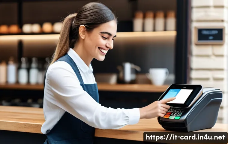 체크카드 대체 결제 수단 - A modern Italian urban shopping scene featuring a young professional woman using Apple Pay on her sm...