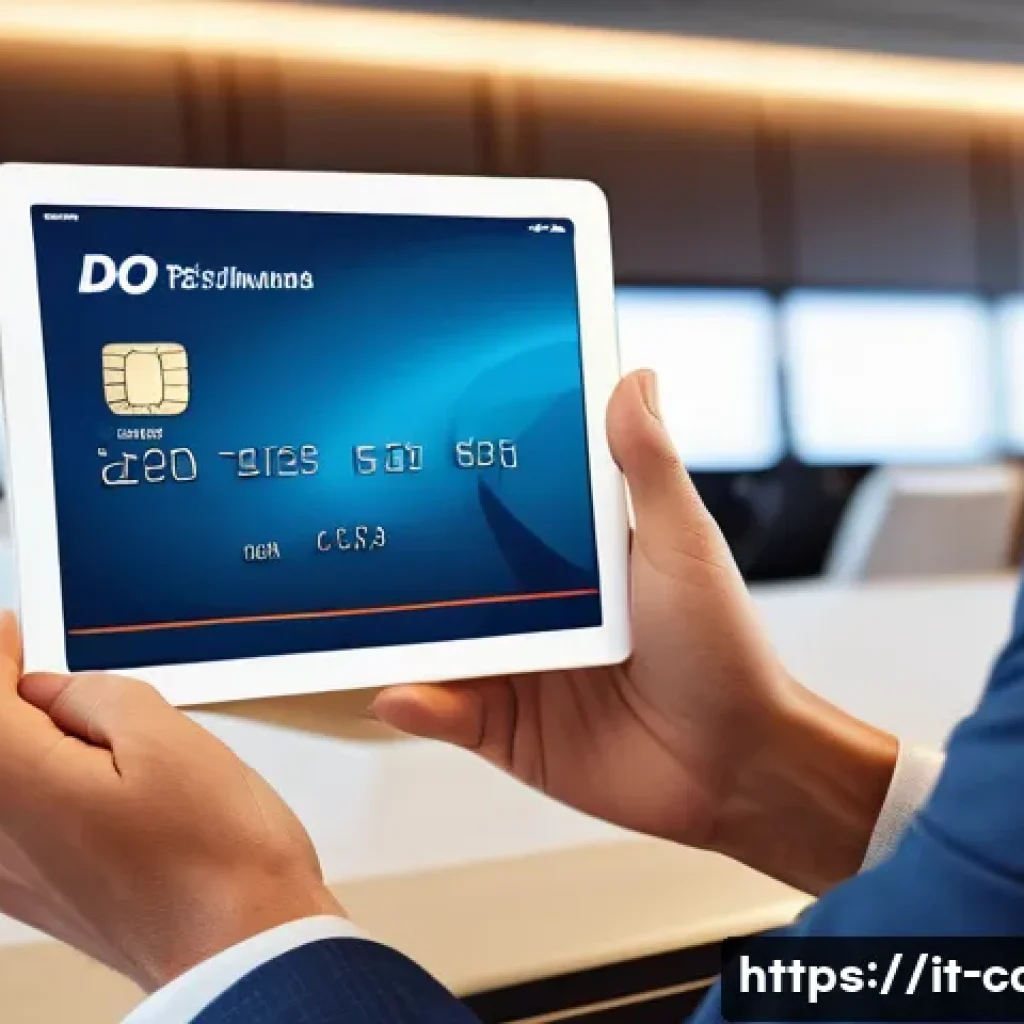 신용카드 무료 해외 여행 보험 - A professional traveler at an airport lounge, holding an Italian credit card and reviewing travel in...